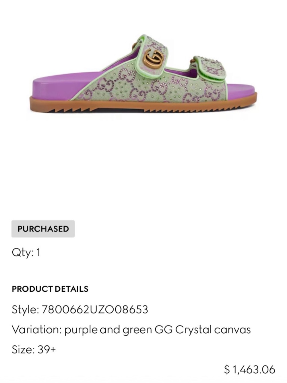 Gucci GG Crystal Canvas Slides Purple Green EU 39 US 9 Authentic - Picture 2 of 5